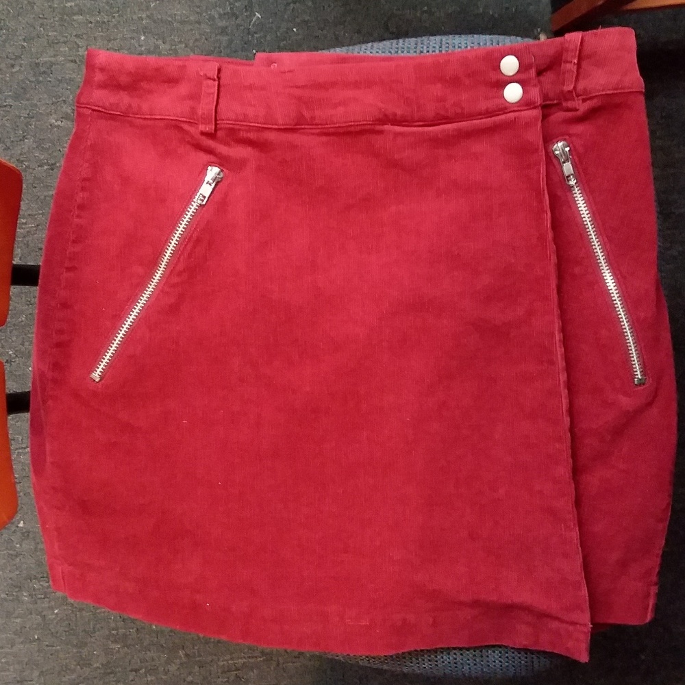 Wine Red Corduroy Zip Pocket Skirt